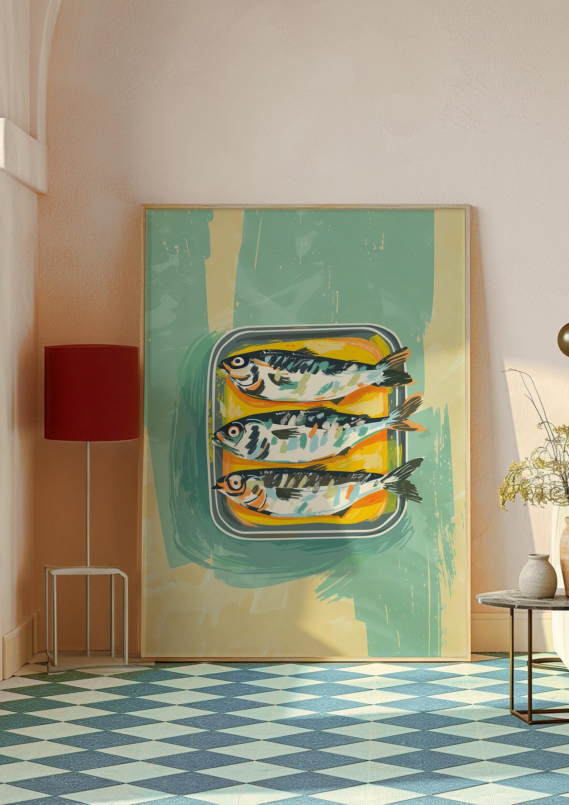 Sardines in Tin Retro Kitchen Illustration Mint Green Artwork Poster - Image 2