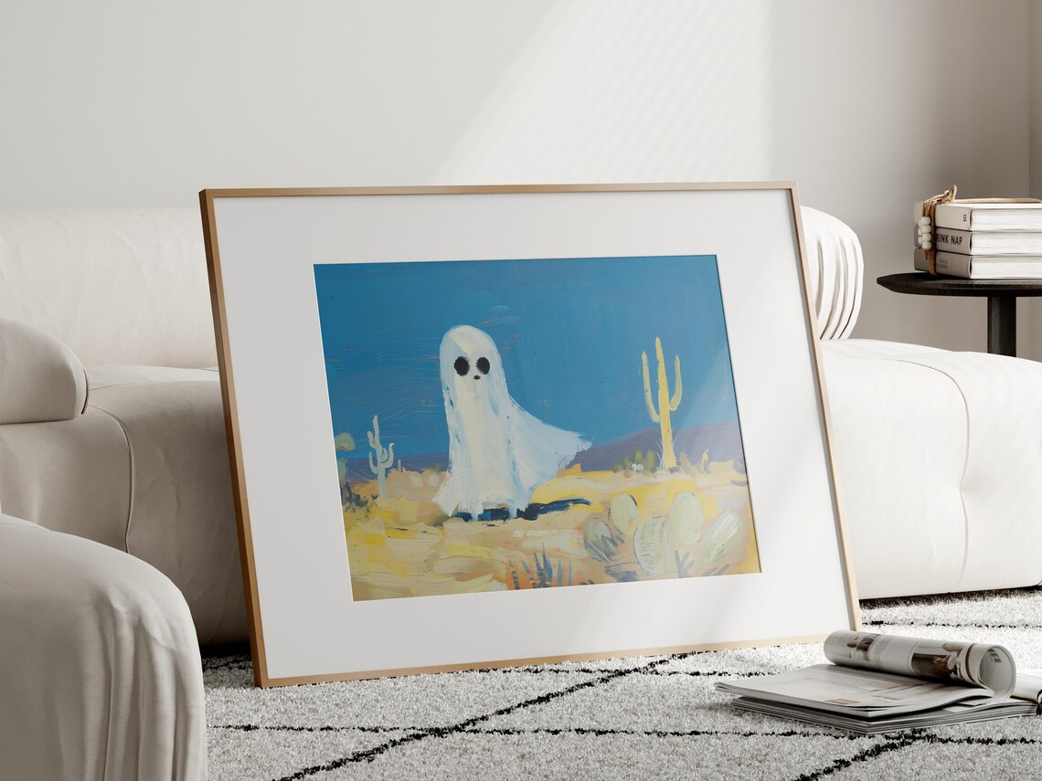 Cute Ghost In The Desert Vintage Halloween Art Print - Image 2