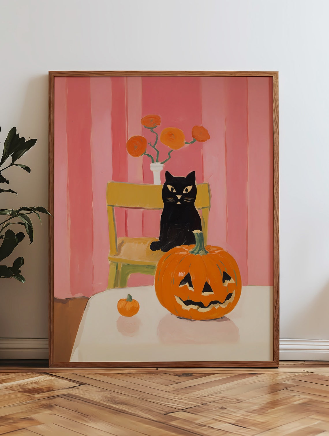 Black Cat Jack O Lantern Pink Cute Halloween Nursery Poster Art - Image 3