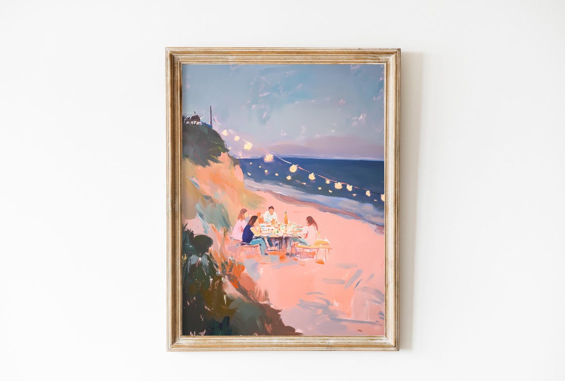 Retro Friendship Beach Poster, Coastal Summer Decor