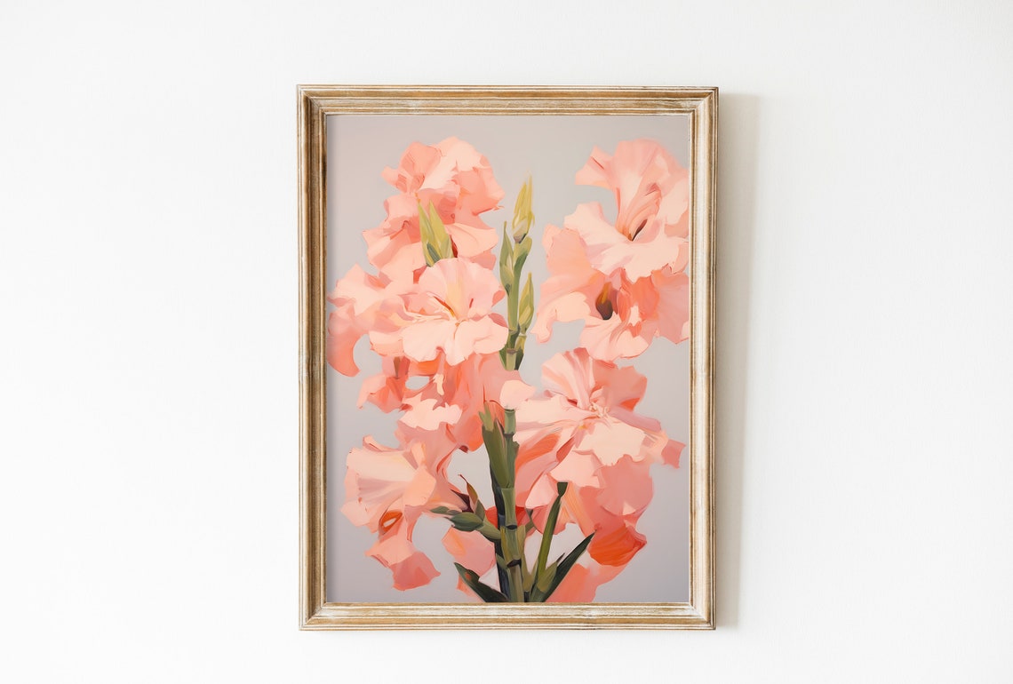 Pink Gladiolus Bloom Soft Botanical August Birth Flower Art Poster