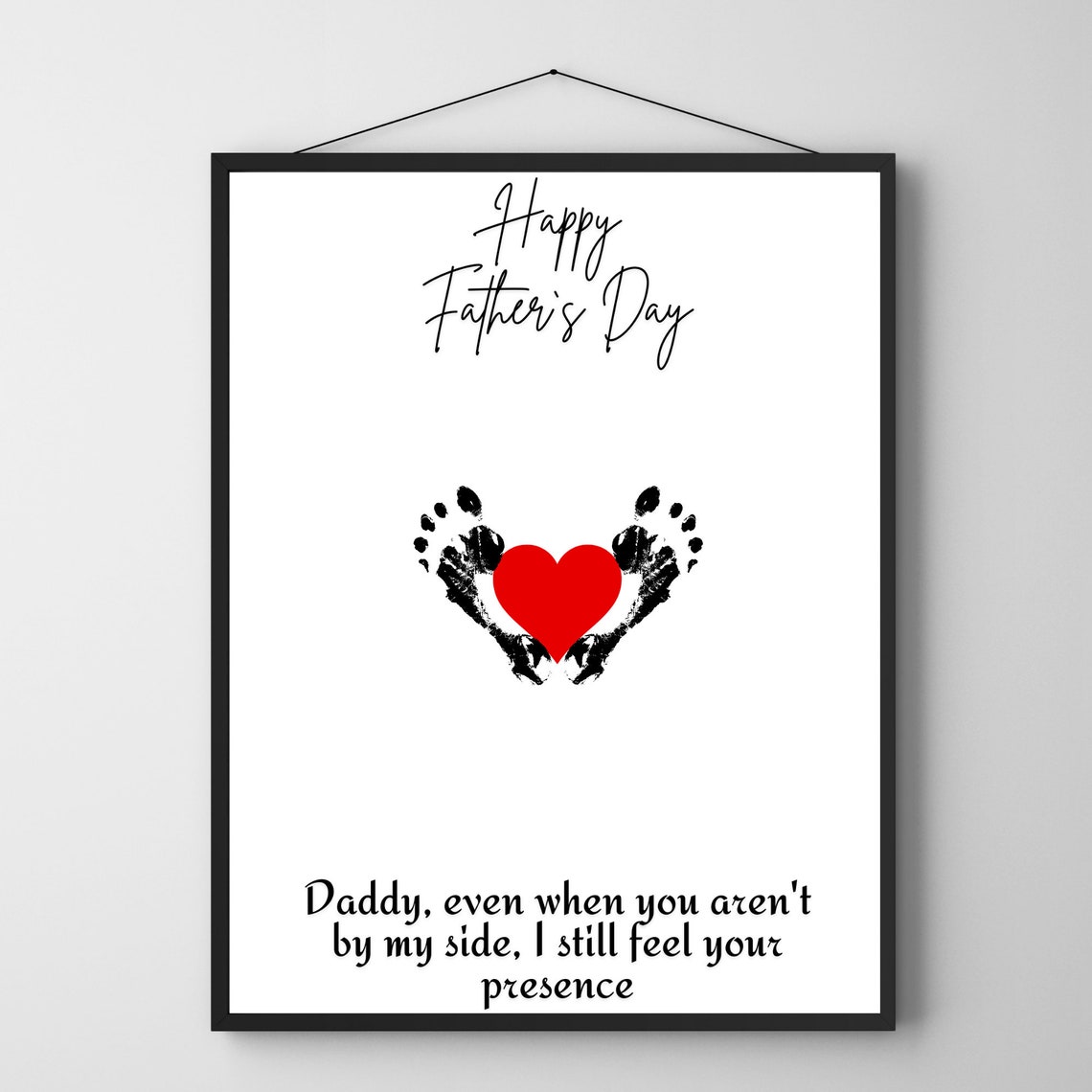 Happy Fathers Day Red Heart Handprints Art Print Daddy Message Gift - Image 3