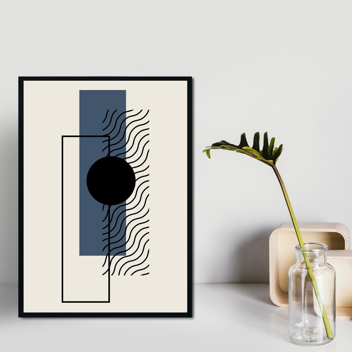 Navy Blue Geometric Abstract Art Print Modern Minimalist Wall Decor - Image 3
