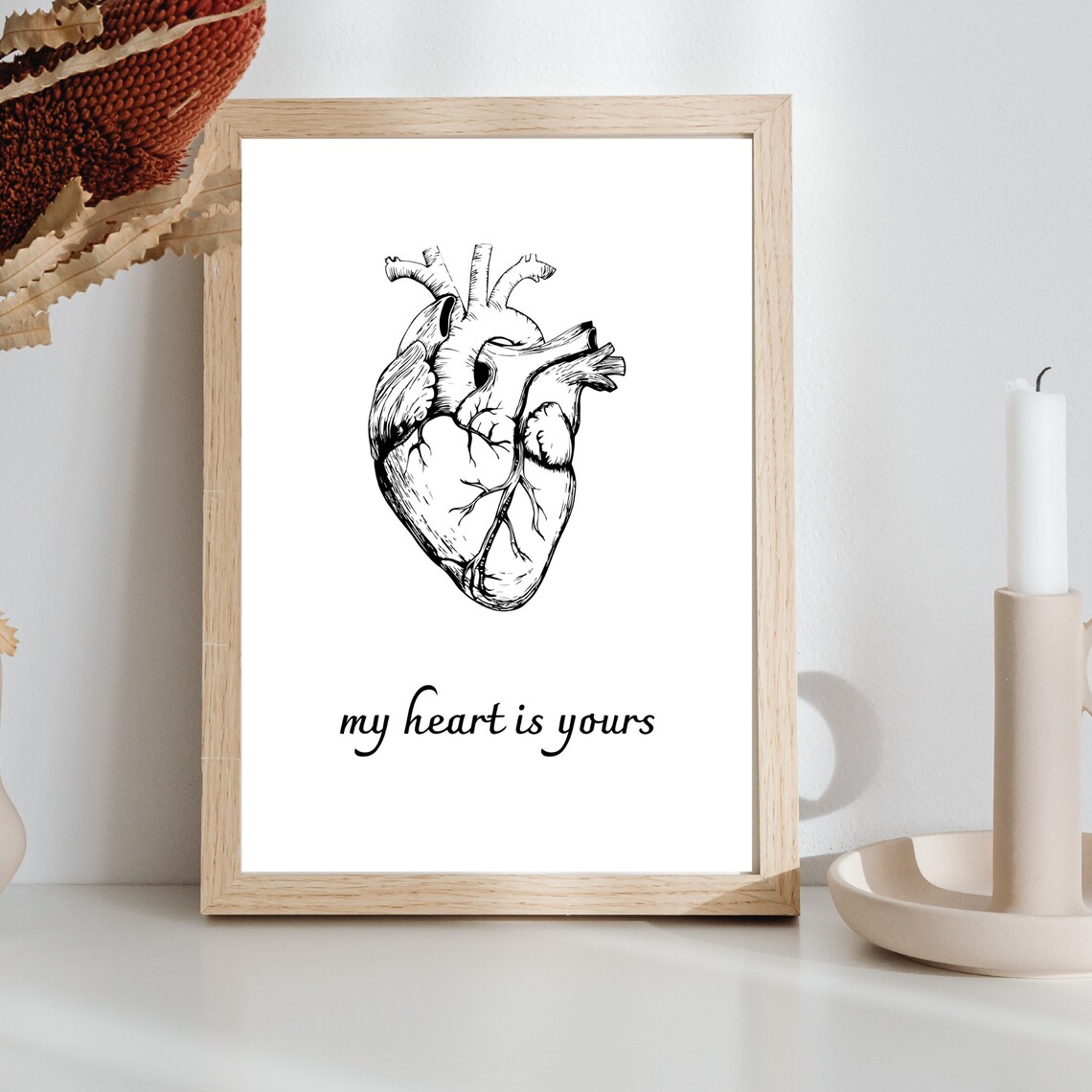Anatomical Heart Art Print My Heart Is Yours Romantic Love Wall Decor - Image 4