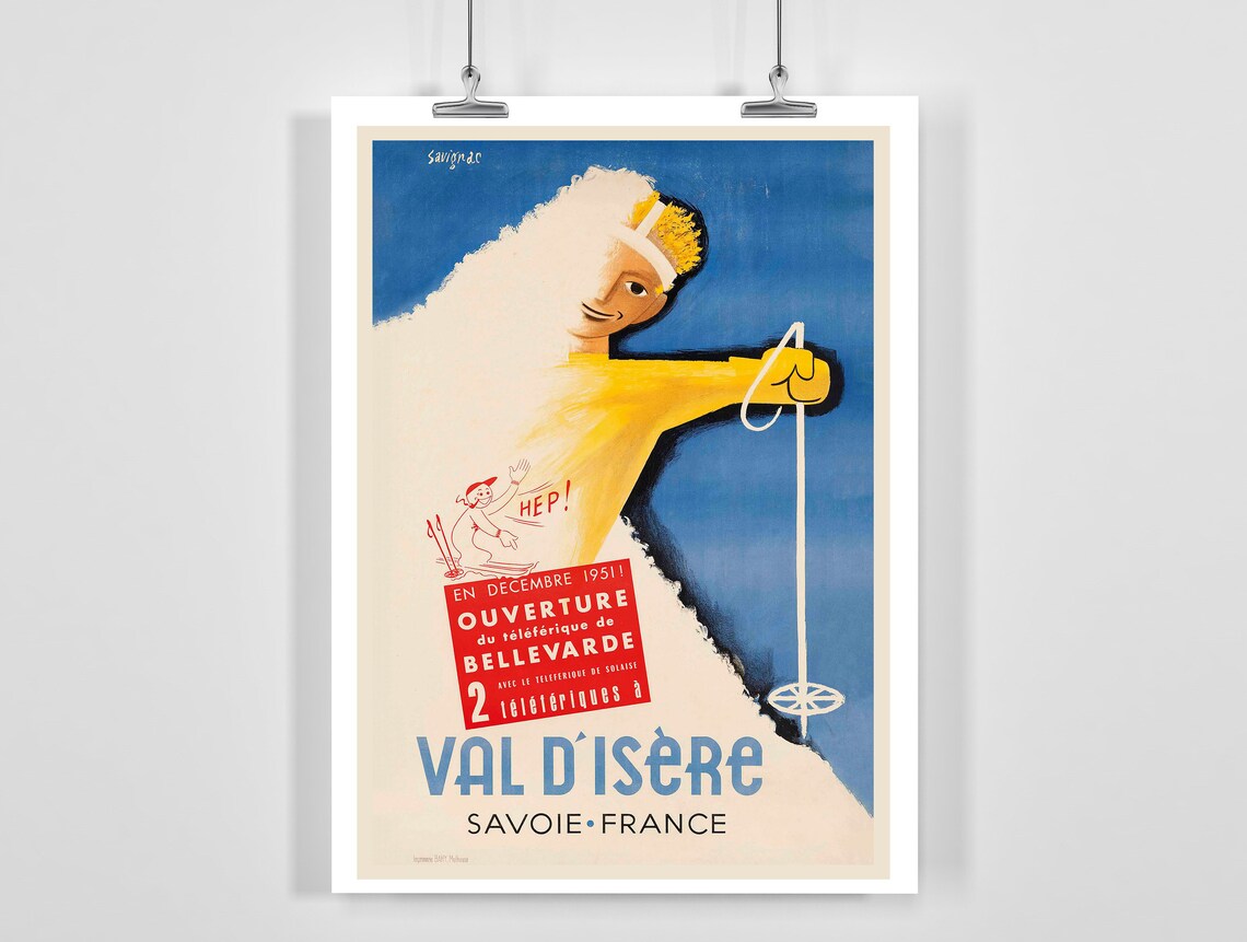 Val dIsère 1951 Ski Lift Opening Savoie France Vintage Poster