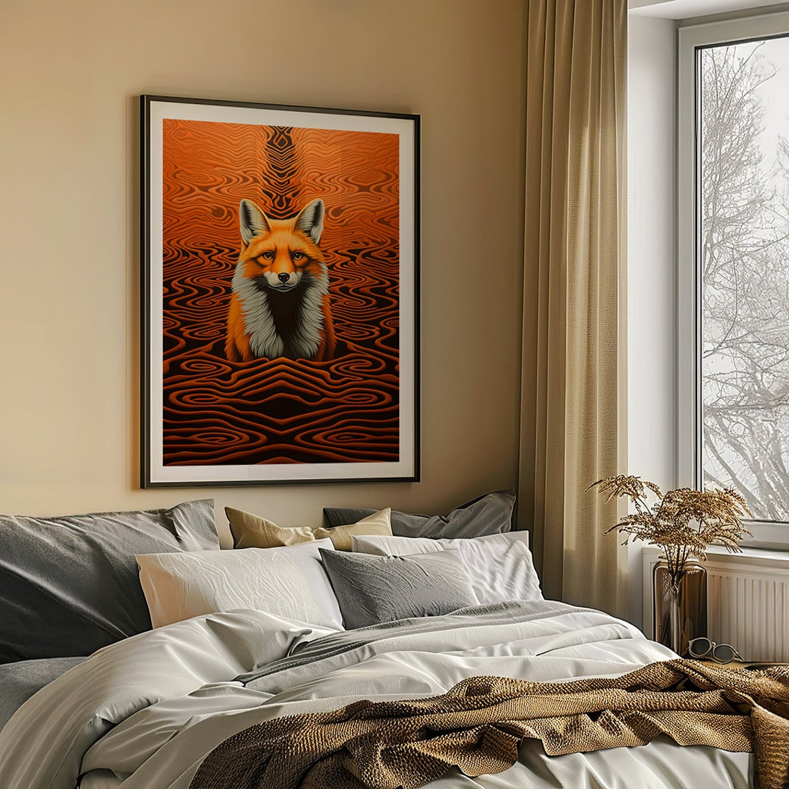 Red Fox Centered in a Mesmerizing Orange Optical Illusion Poster - Image 6