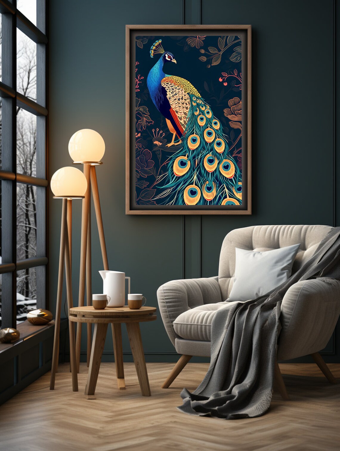 Blue Peacock Feather Print, Exotic Bird Wall Art - Image 6