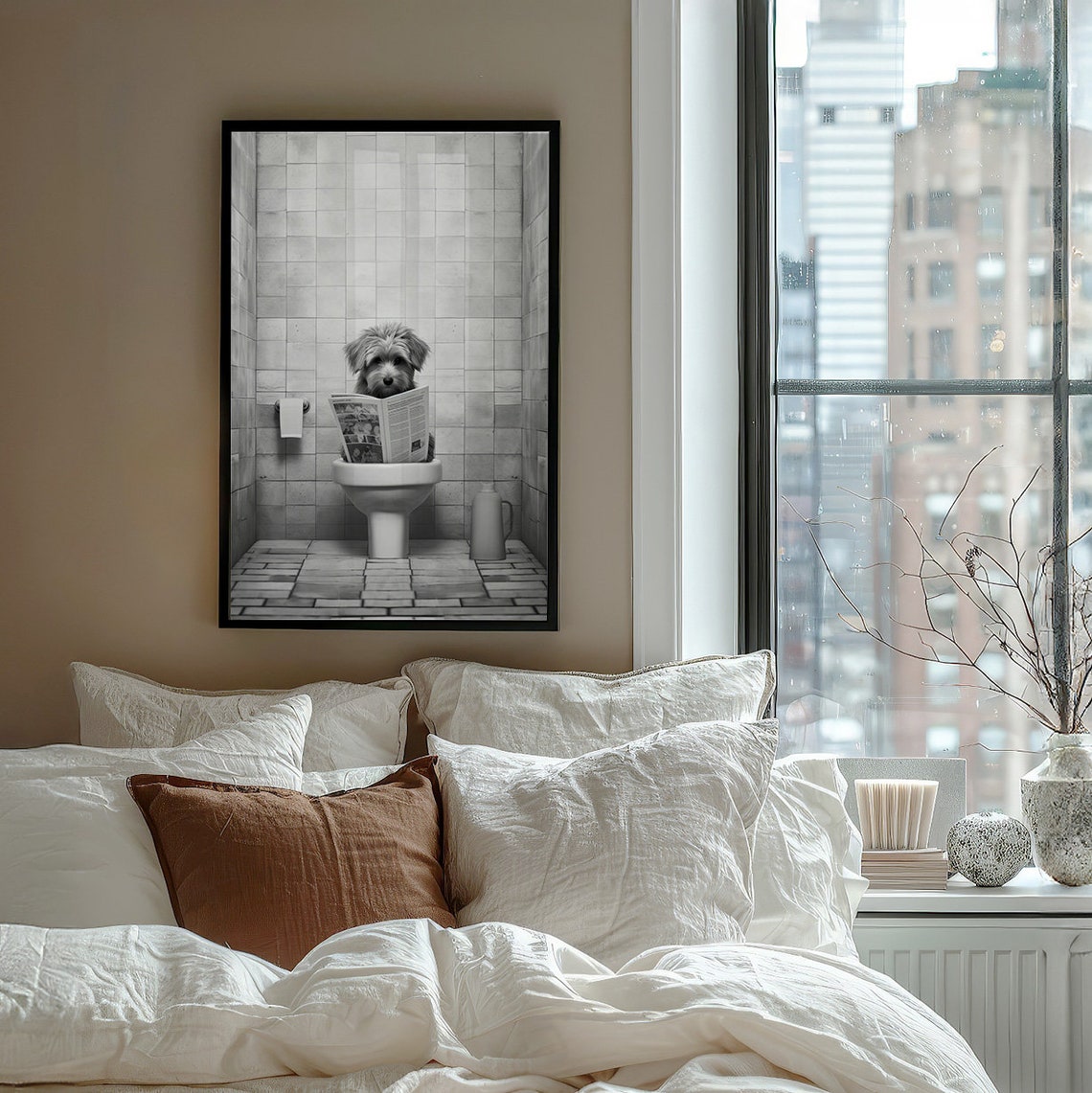 Funny Dog Reading a Newspaper While Sitting on the Toilet Poster - Image 4