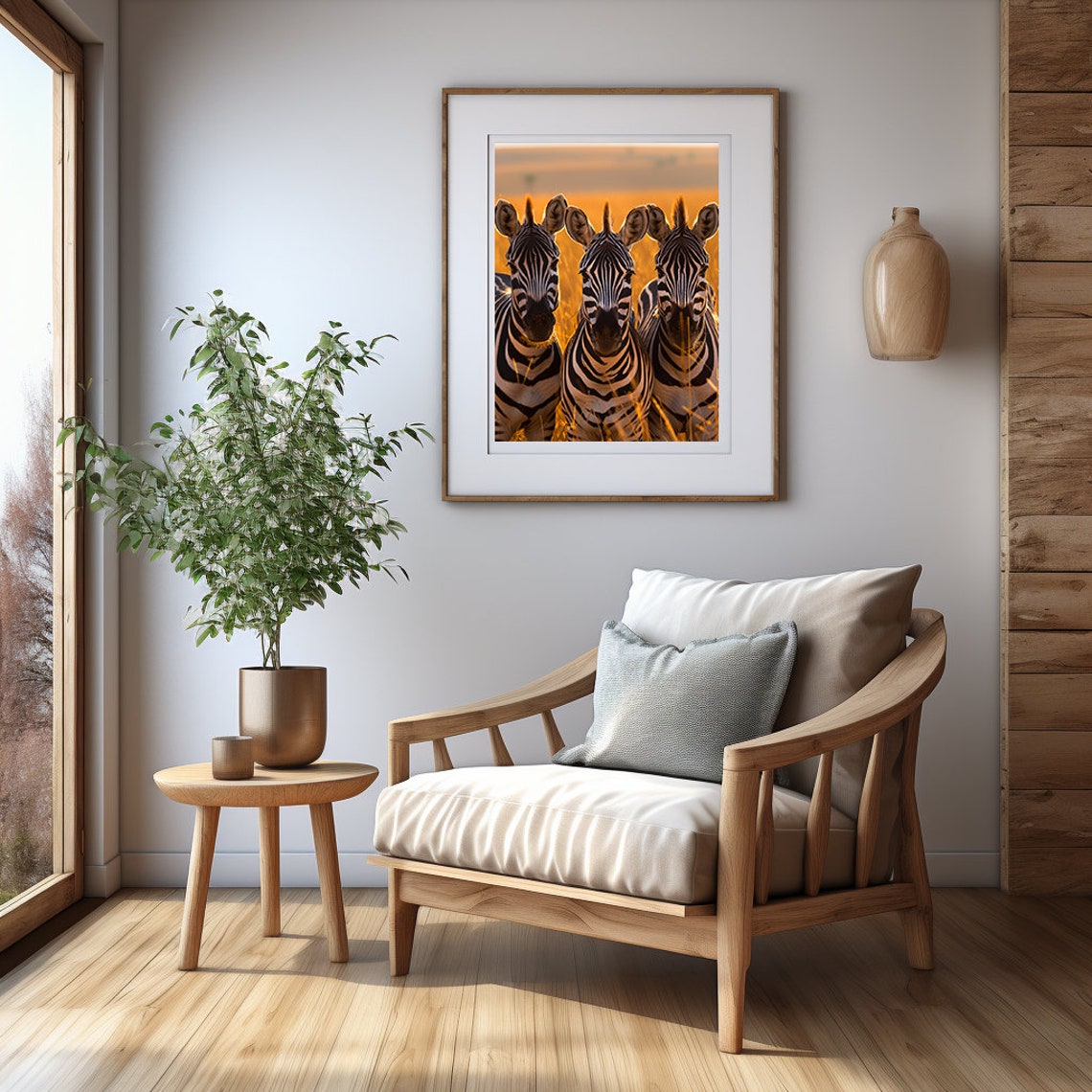 Three Zebras Facing Forward in Glowing Golden Savannah Light Poster - Image 6