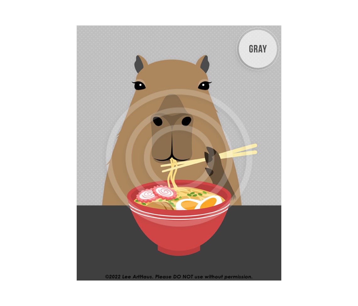 52jp Ramen Noodle Art Prints Capybara Eating Bowl Of Ramen Wall Art Ramen Lover Gifts Foodie Wall Art Ramen Decor Funny Animal Art - Image 3