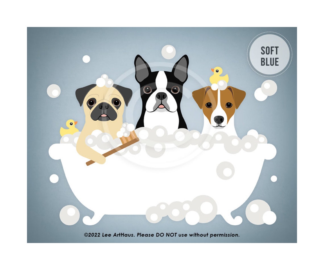 Pug Boston Terrier And Jack Russell Trio Bubble Bath Dog Poster - Image 2