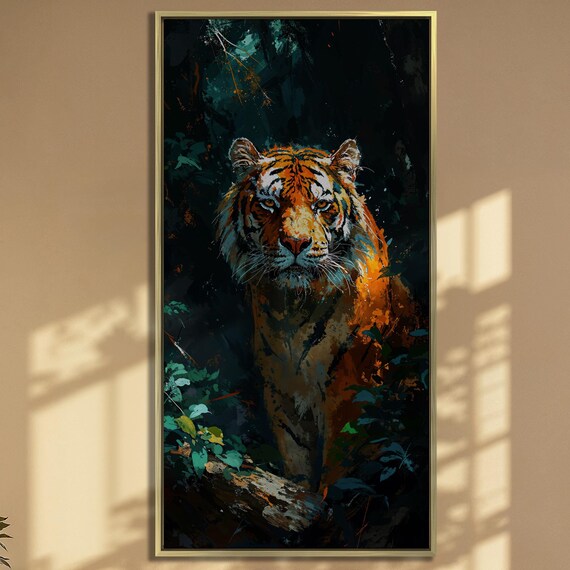 Tiger Emerging From Dark Jungle Orange Foliage Wildlife Wall Art