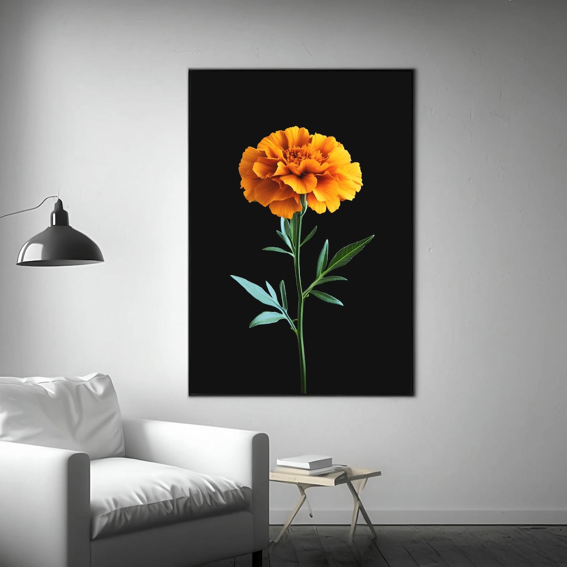 Marigold Floral Botanical Art Print, Minimal Modern - Image 3