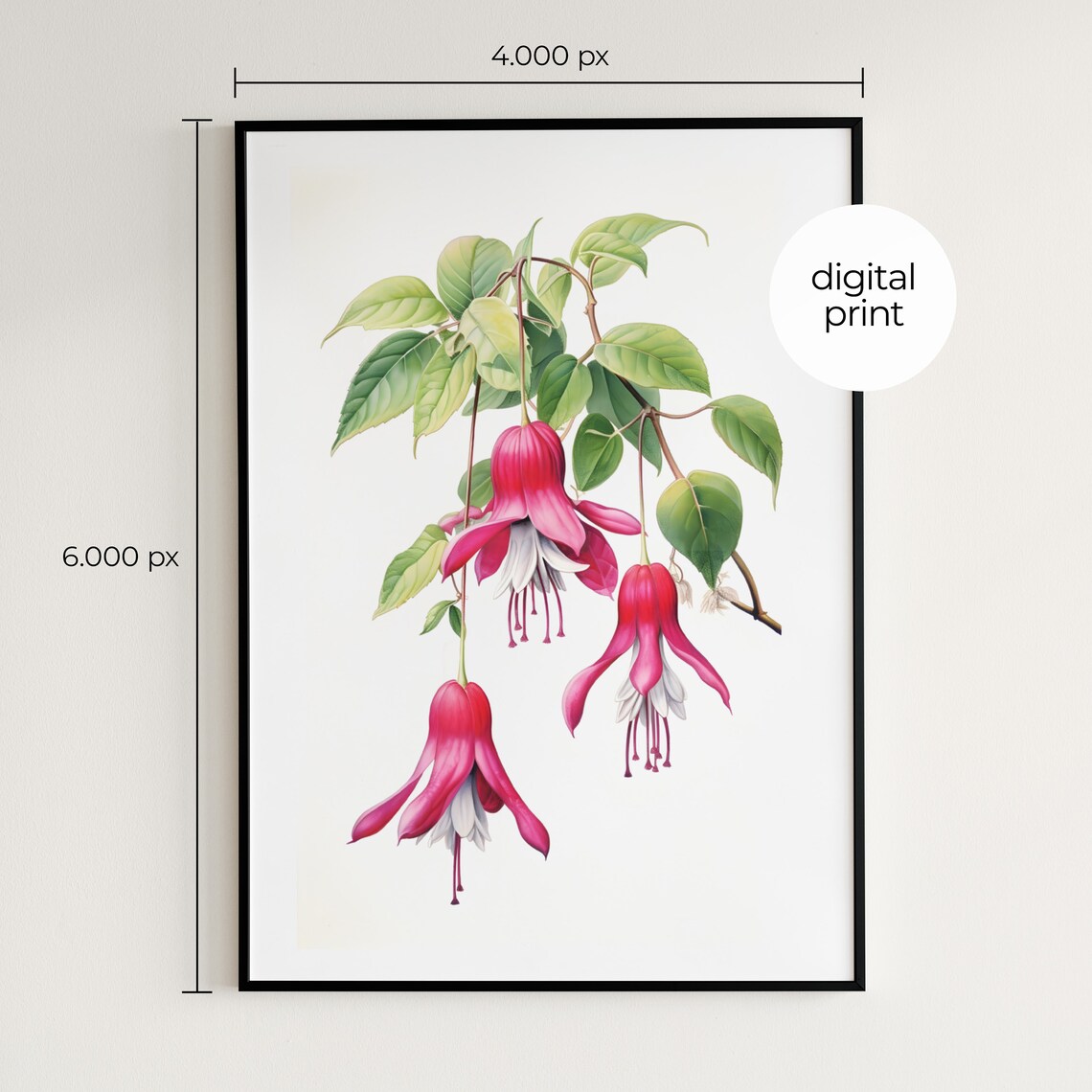 Fuchsia Wall Art Pink Flower Print, Minimal Poster - Image 2