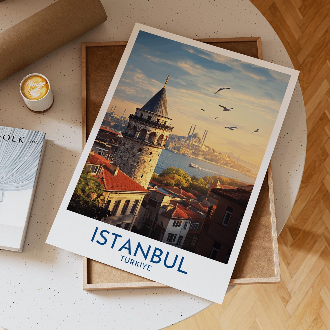 Istanbul Turkiye Galata Tower Sunset Bosphorus Travel Poster