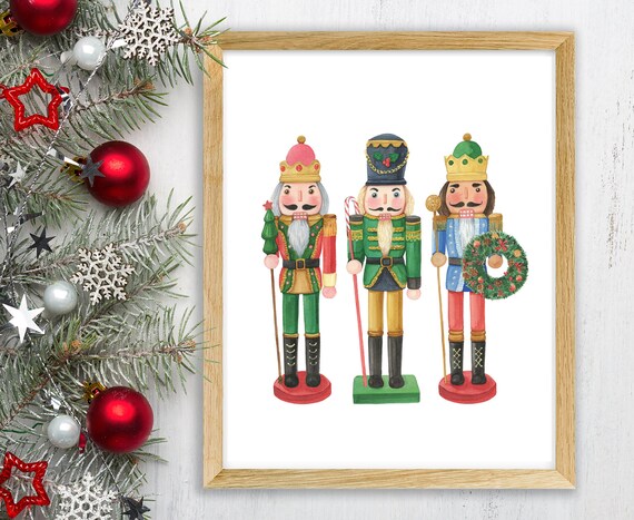 Christmas Nutcracker Trio Watercolor Classic Holiday Decor Poster