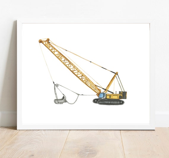 Dragline Excavator Watercolor Print Boy Nursery Decor