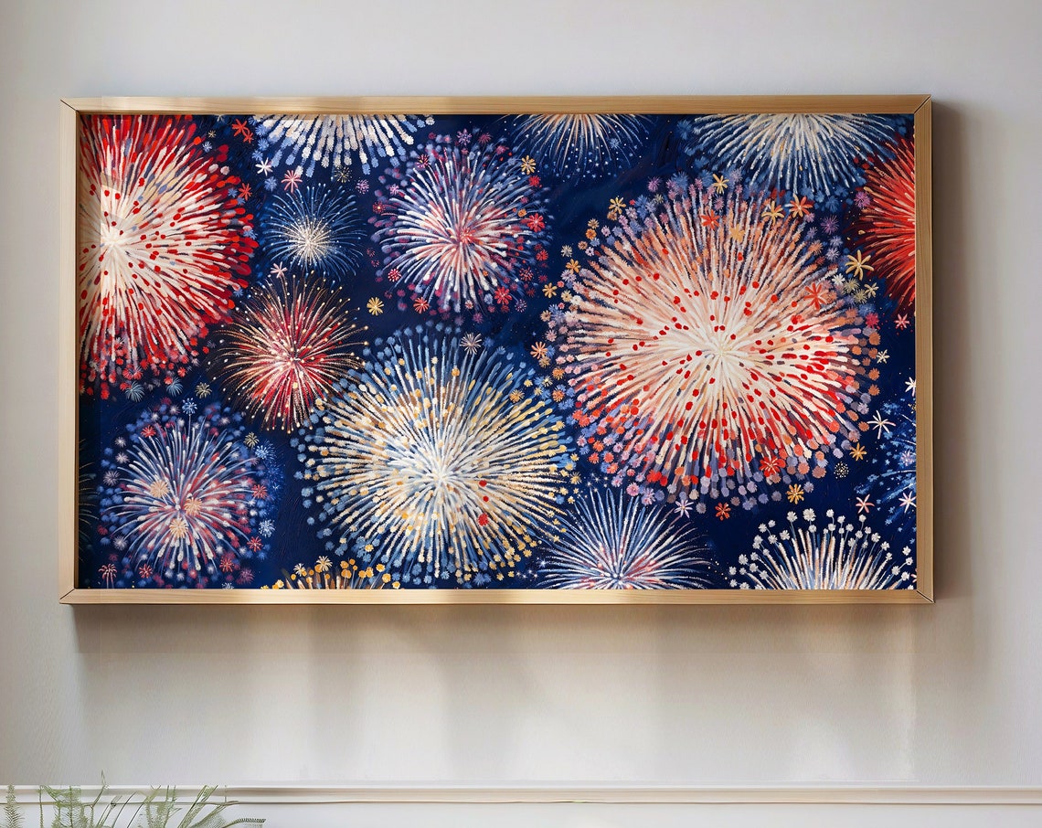 Abstract Fireworks Painting Red White Blue Night Celebration Poster - Image 4