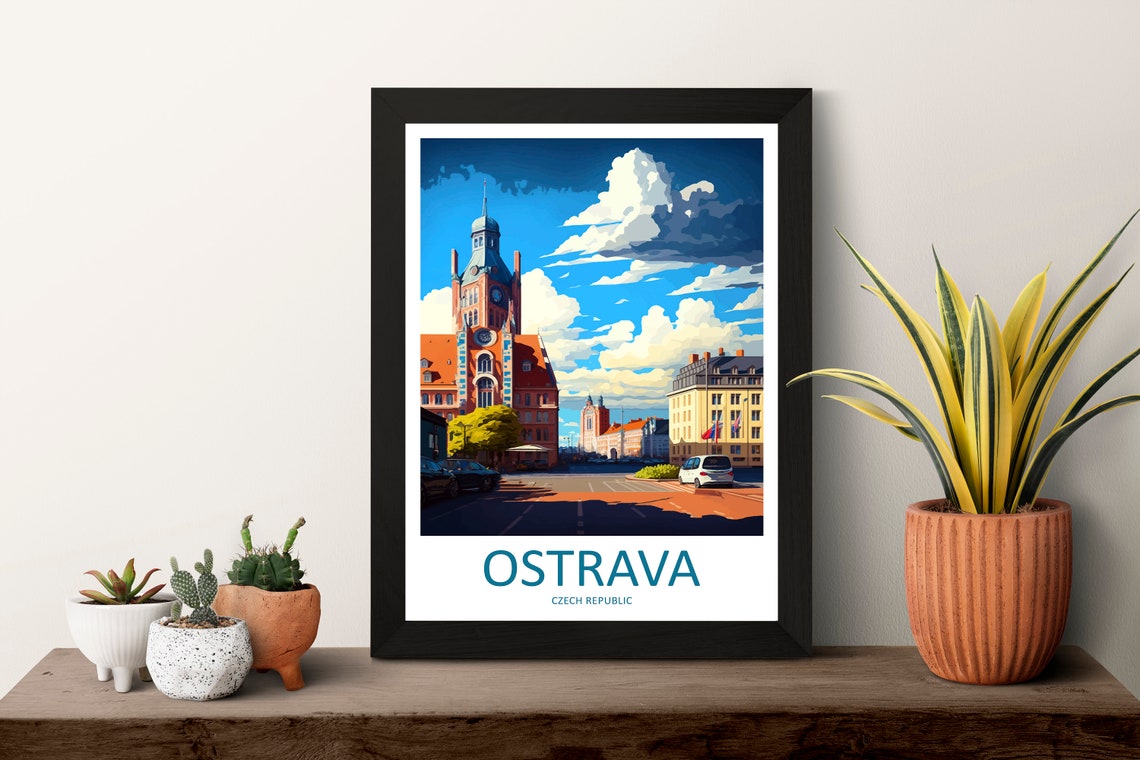 Ostrava Czech Republic Red Brick Town Hall Skyline Travel Poster - Image 3