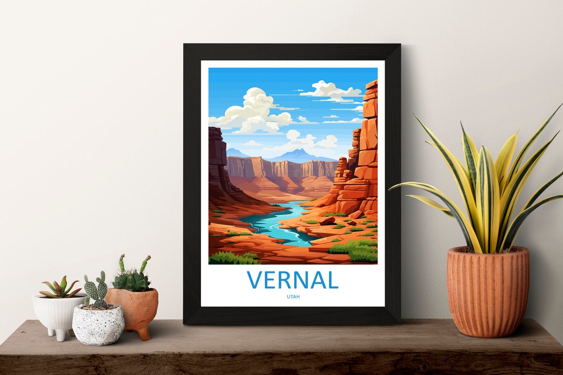 Vernal Utah Red Rock Canyon Winding River Desert Landscape Poster - Image 3