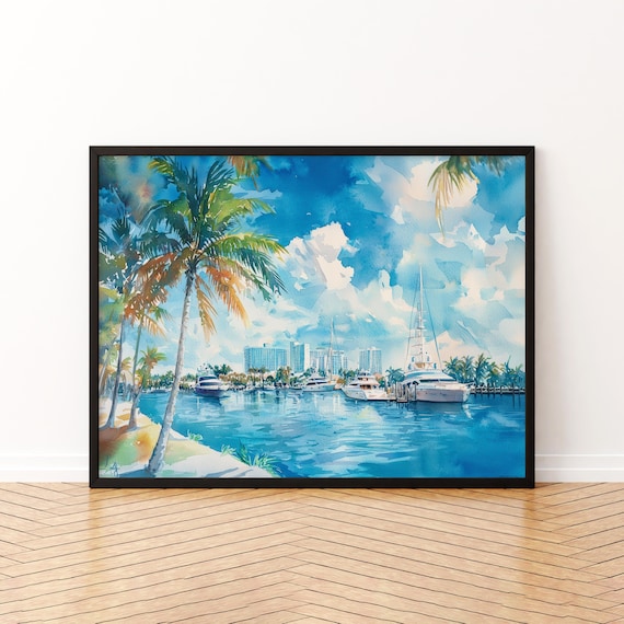 Fort Lauderdale Florida Watercolor Travel Poster