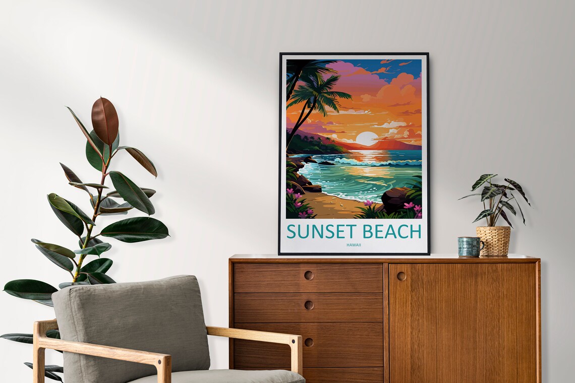 Sunset Beach Travel Poster, Hawaii Place Print - Image 2