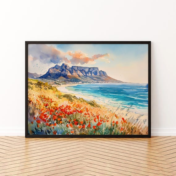 Cape Town Watercolor Poster Landscape Wall Art Hanging Home Dcor Gift Lovers South Africa