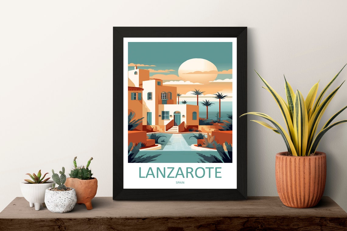 Lanzarote Spain Sunset Villa Poolside Summer Island Travel Poster - Image 3