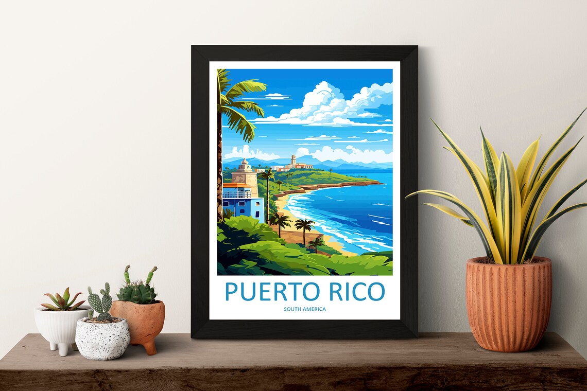 Puerto Rico Tropical Coast Fortress Skyline Harbor Travel Poster - Image 3