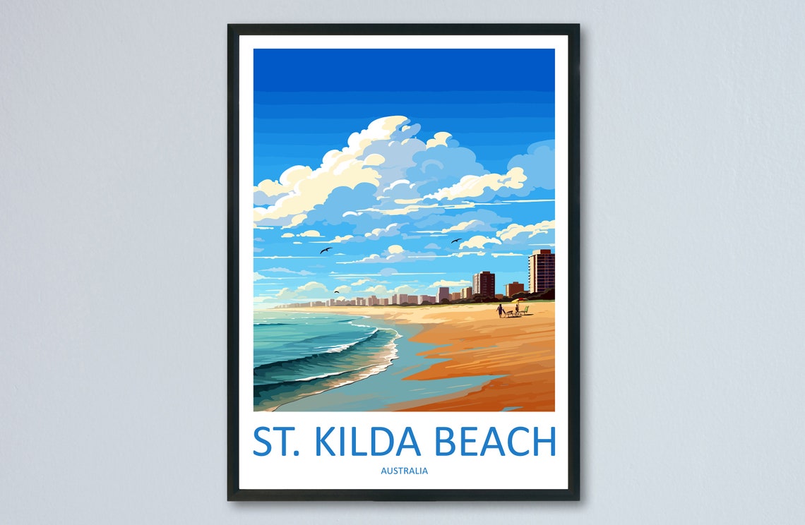 St Kilda Beach Melbourne Australia Skyline Sunset Travel Poster