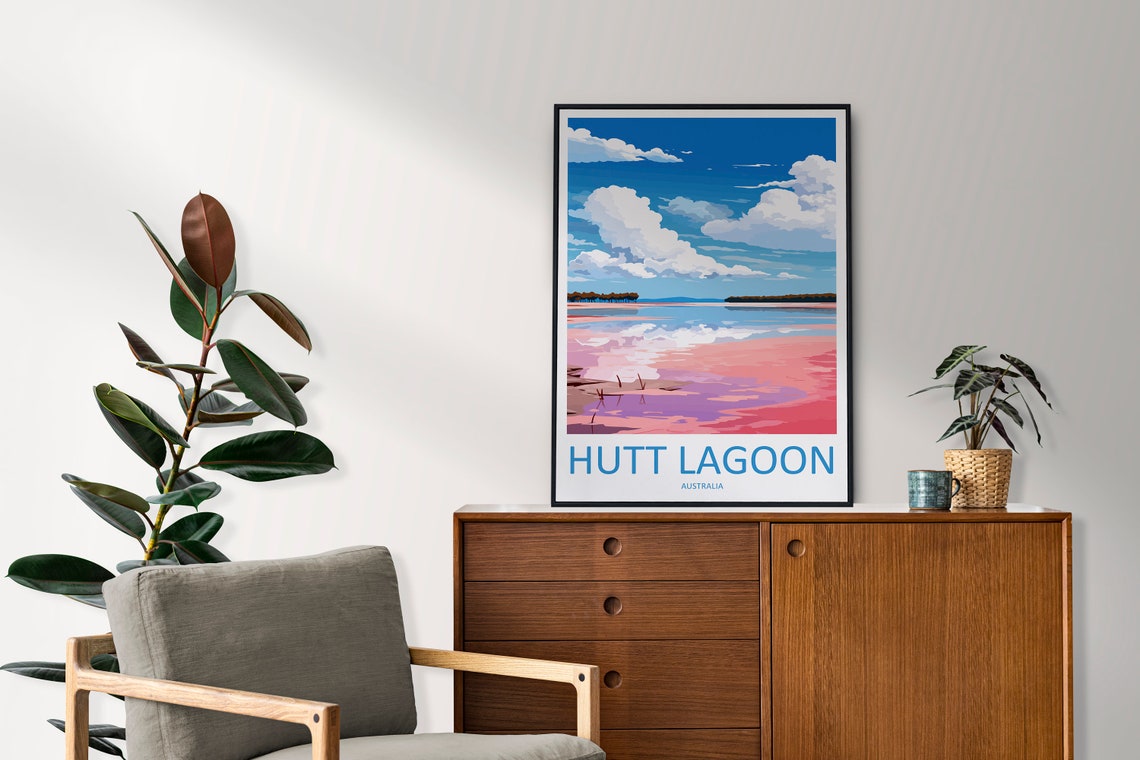 Hutt Lagoon Western Australia Pink Shores Lake Calm Travel Poster - Image 2