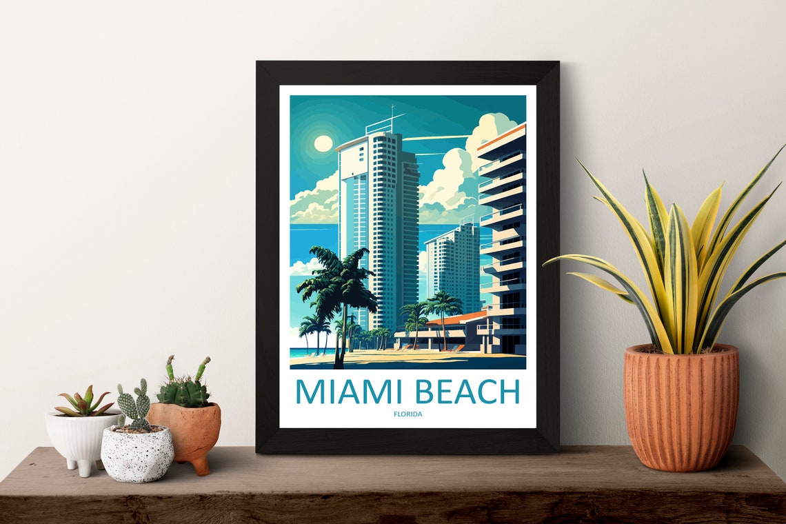 Miami Beach Florida Art Deco Palms Ocean Vintage Travel Poster - Image 3