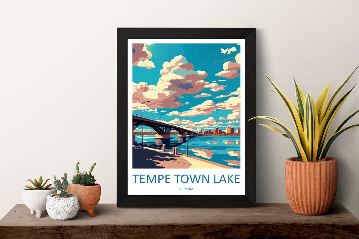 Tempe Town Lake Bridge Skyline Retro Travel Illustration Poster - Image 3