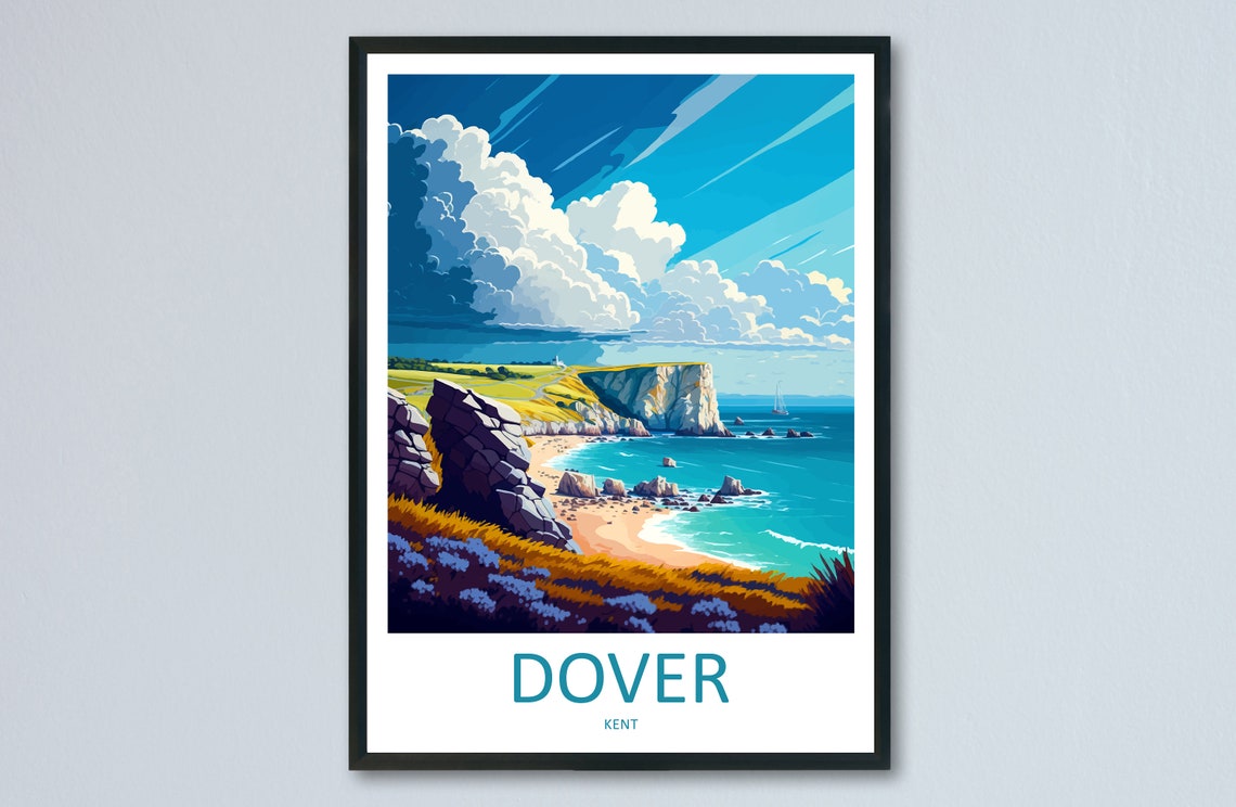 Dover Kent White Cliffs Rocky Beach Coastal View Travel Poster