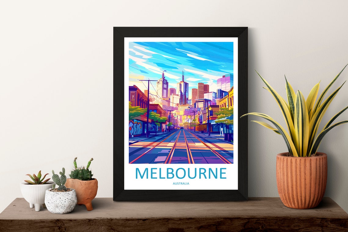 Melbourne Australia Tram Tracks City Street Skyline View Poster - Image 3