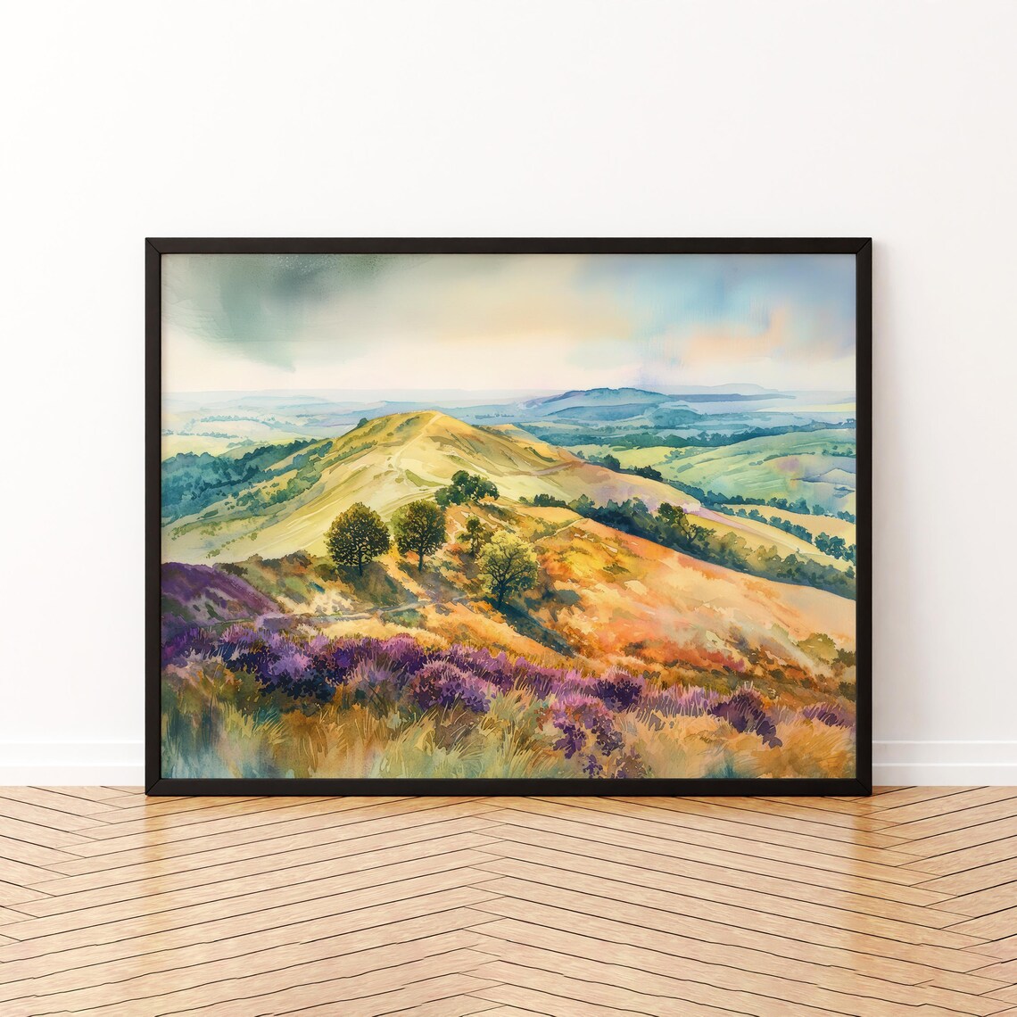 Malvern Hills Watercolor Poster, United Kingdom