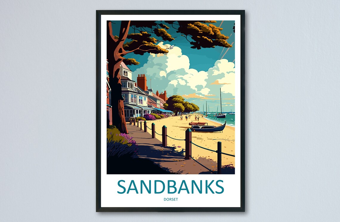 Sandbanks Dorset Sailboats Seaside Promenade England Travel Poster