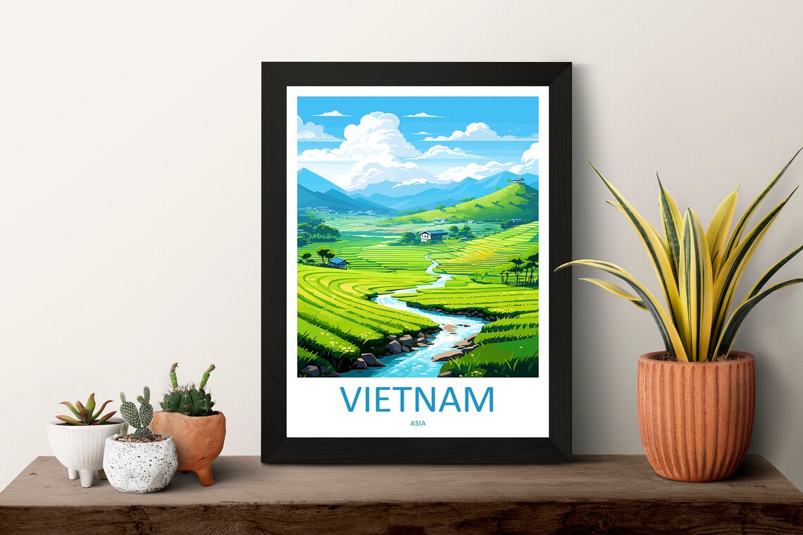 Vietnam Rice Terraces Mountain Stream Green Valley Travel Poster - Image 3