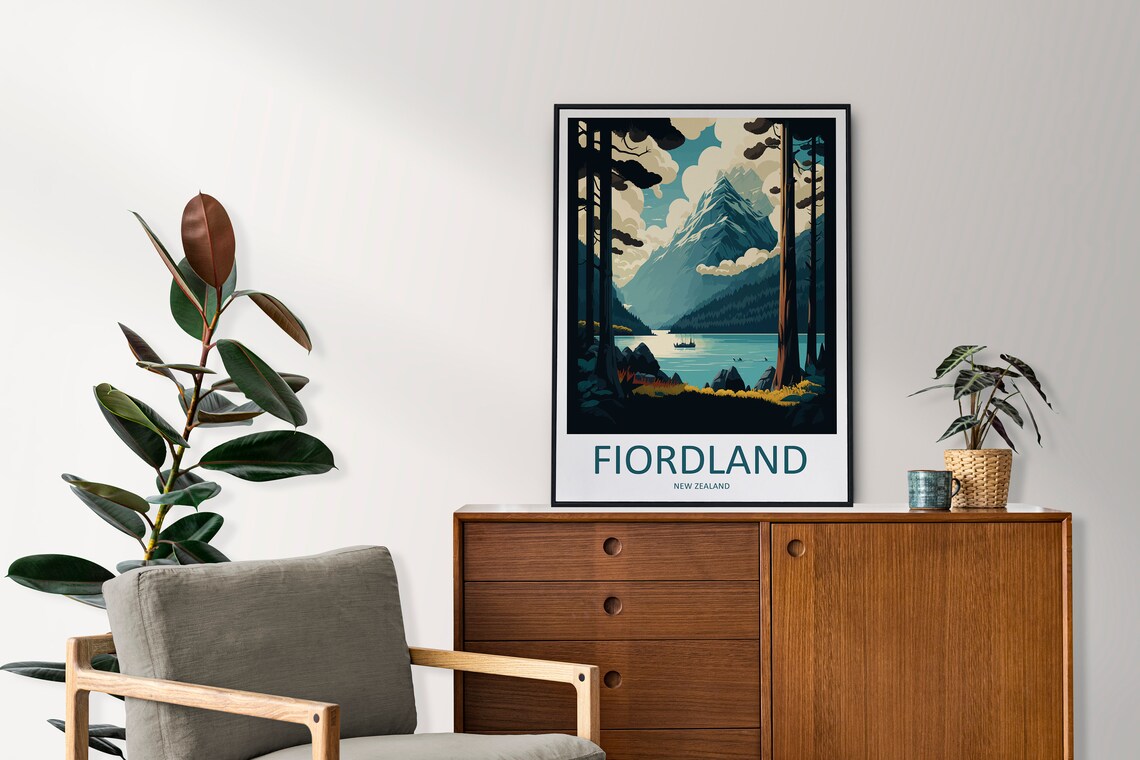 Fiordland Travel Poster, New Zealand Place Print - Image 2