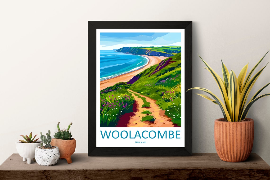 Woolacombe England Sandy Bay Flowered Cliff Path Travel Poster - Image 3