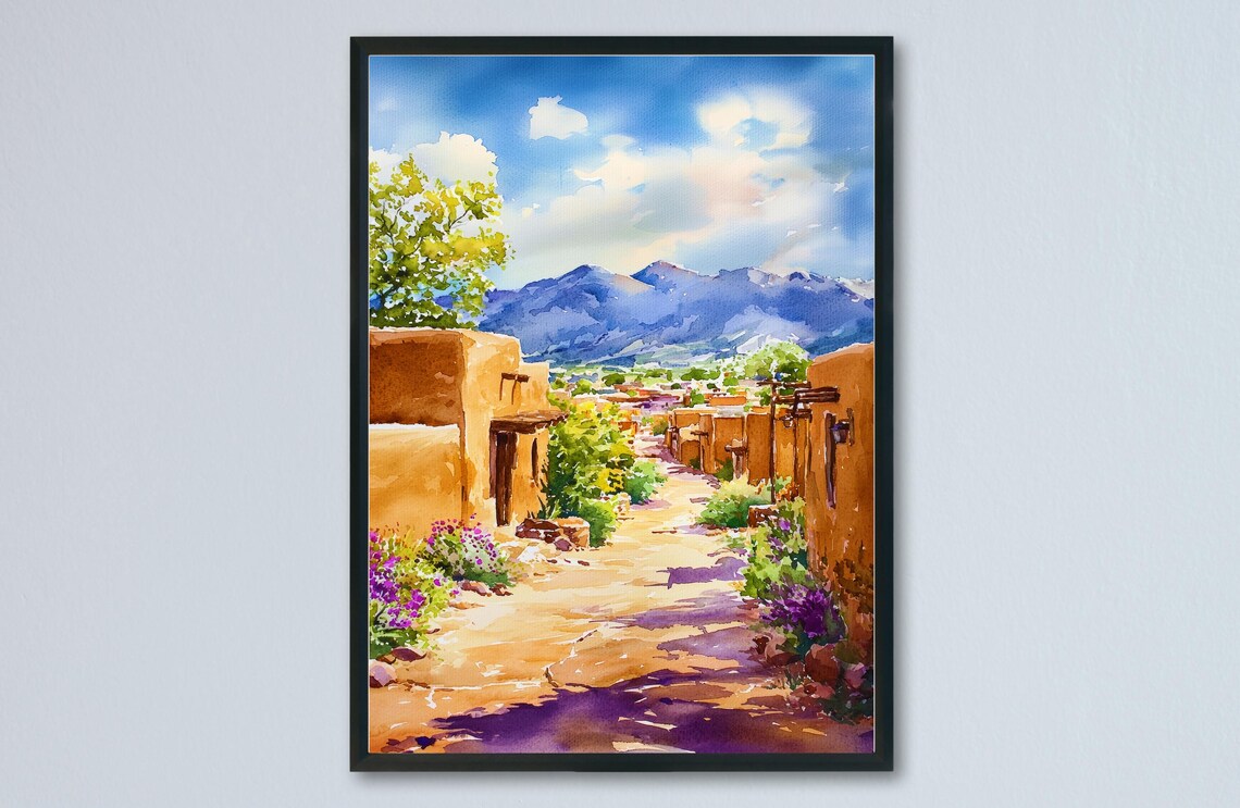 Santa Fe Watercolor Travel Poster, New Mexico
