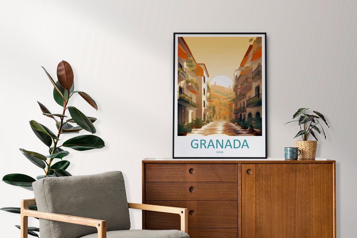 Granada Spain Sunlit Balconied Street Andalusia Scene Poster - Image 2