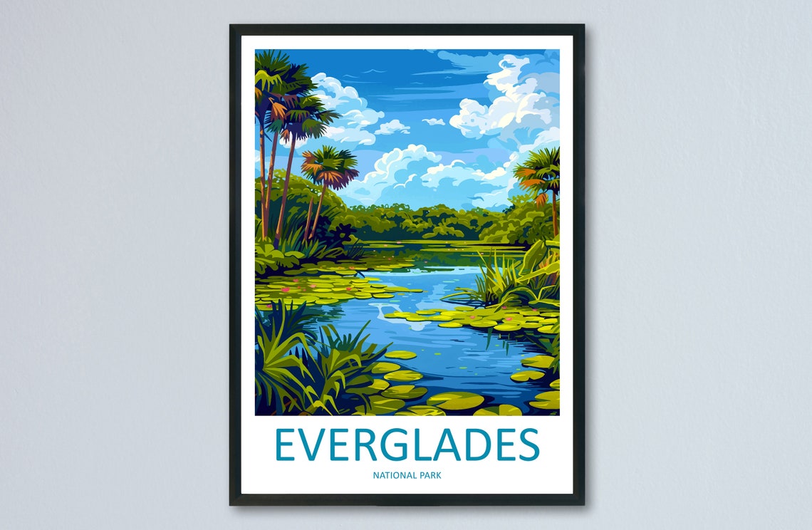 Everglades National Park Florida Marsh Lily Pads Palms Travel Poster