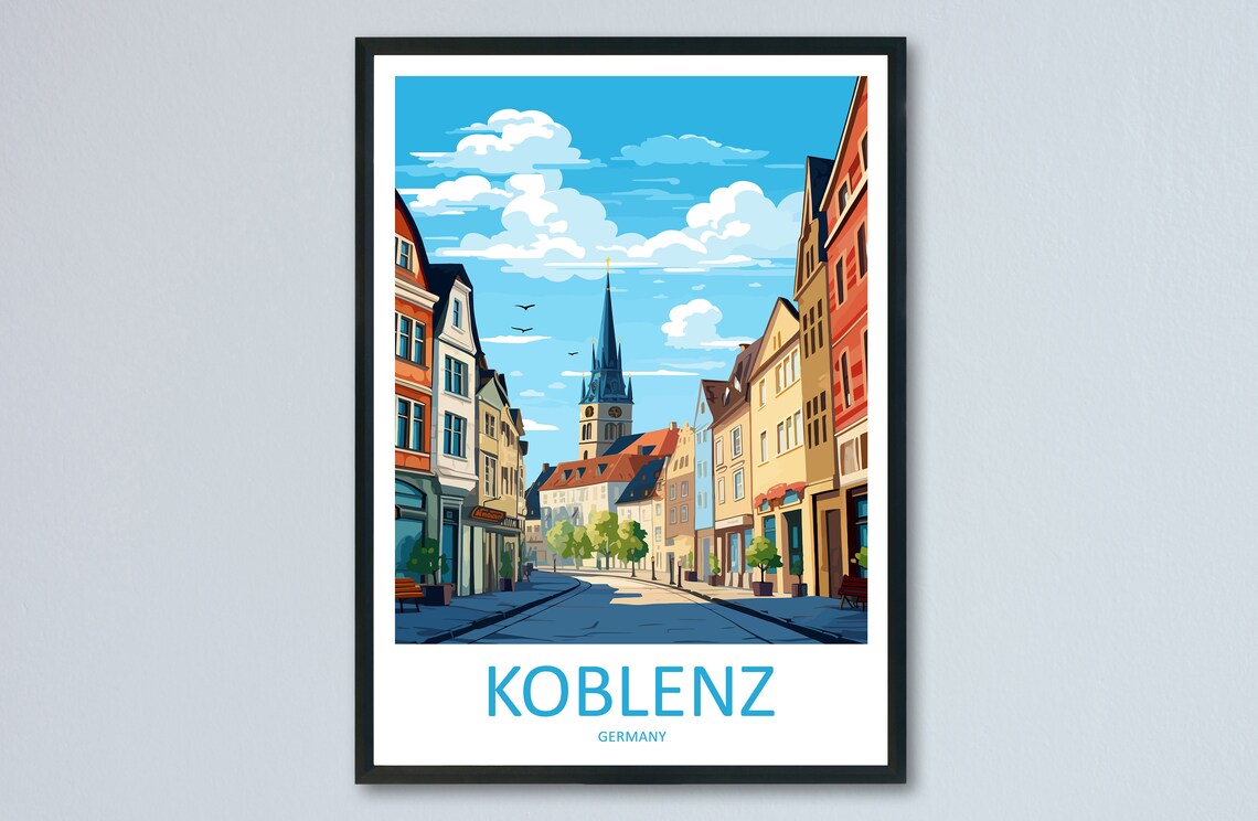 Koblenz Germany Historic Street Church Spire Skyline View Poster