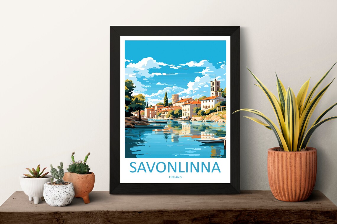 Savonlinna Finland Lakeside Church Tower Old Town Travel Poster - Image 3