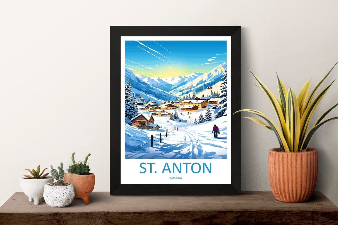 St Anton Austria Snowy Ski Village Alpine Winter Travel Poster - Image 3