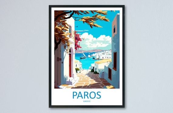 Paros Travel Poster, Greece Wall Art Print