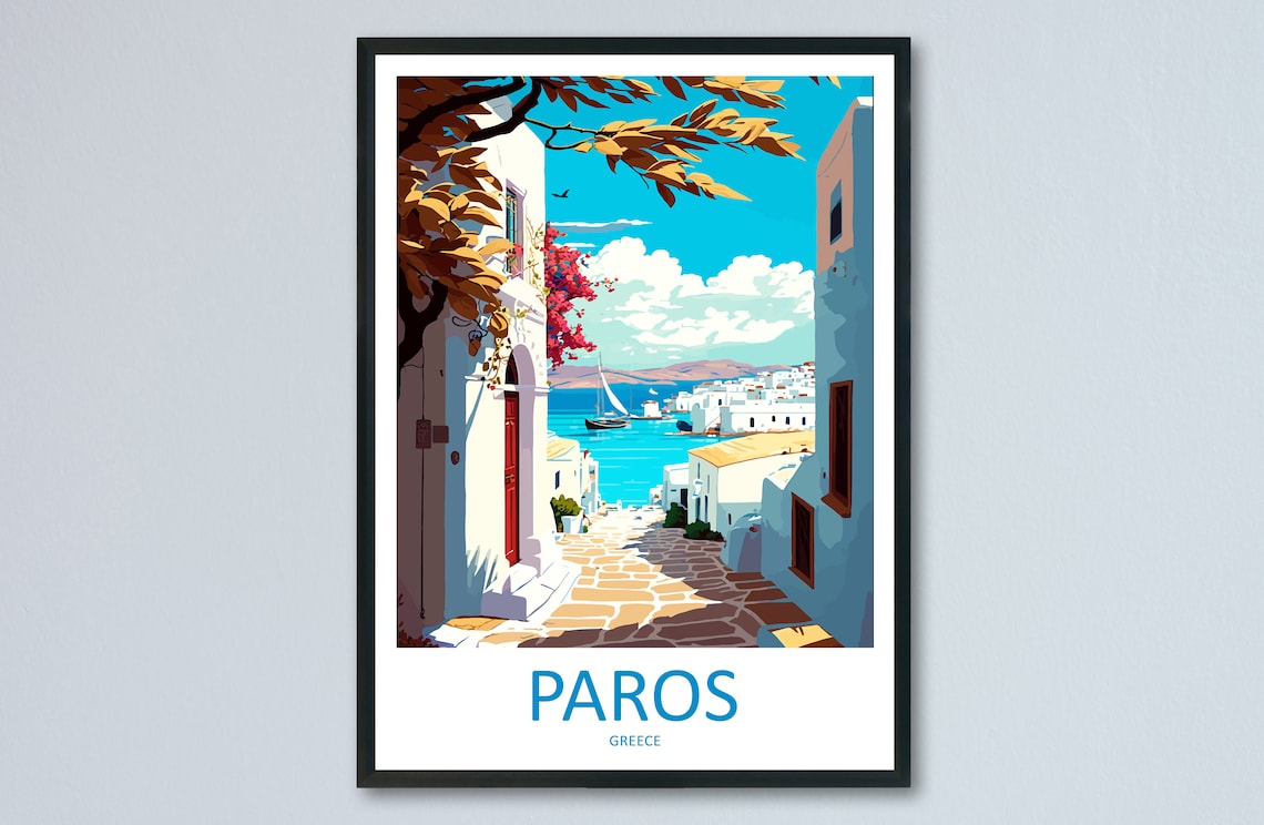 Paros Travel Poster, Greece Wall Art Print
