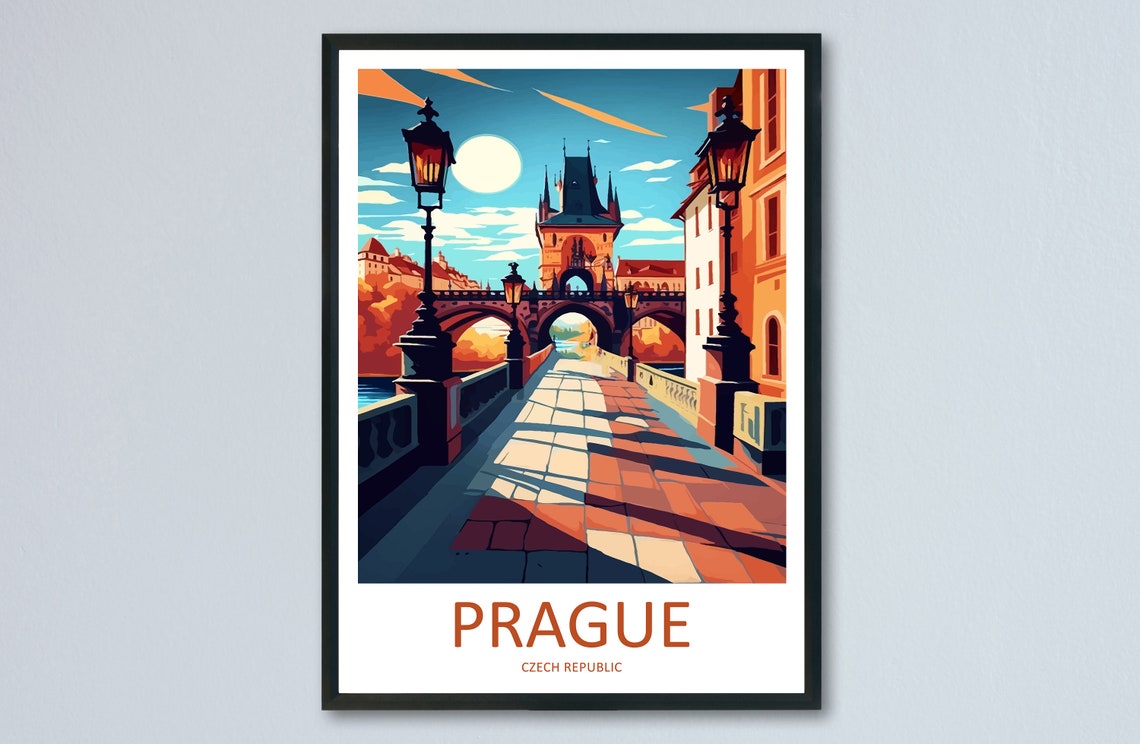 Prague Czech Republic Charles Bridge Tower Golden Light Poster