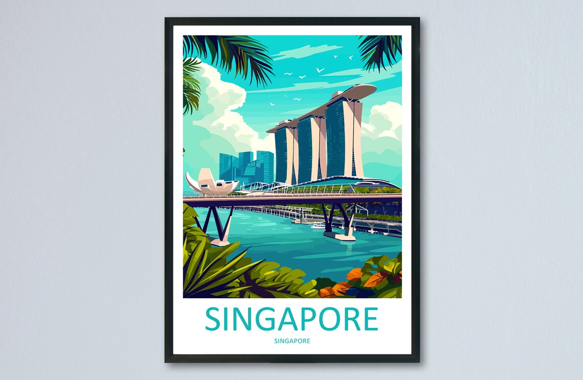 Marina Bay Sands Travel Poster, Singapore Landmark